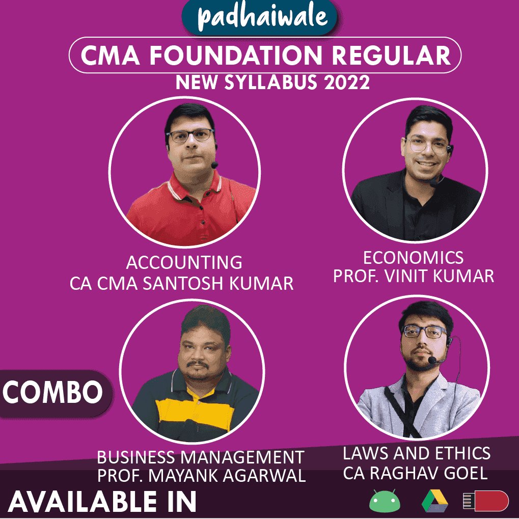 CMA Foundation All Subjects Combo Regular Batch by CA CMA Santosh Kumar, Professor Vinit Kumar, Professor Mayank Agarwal, and CA Raghav Goel