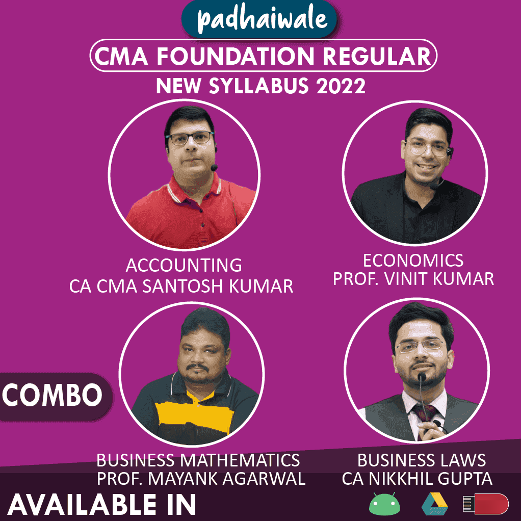 CMA Foundation All Subjects Combo Regular Batch by CA CMA Santosh Kumar, Professor Vinit Kumar, Professor Mayank Agarwal, and CA CMA CS Nikhil Gupta
